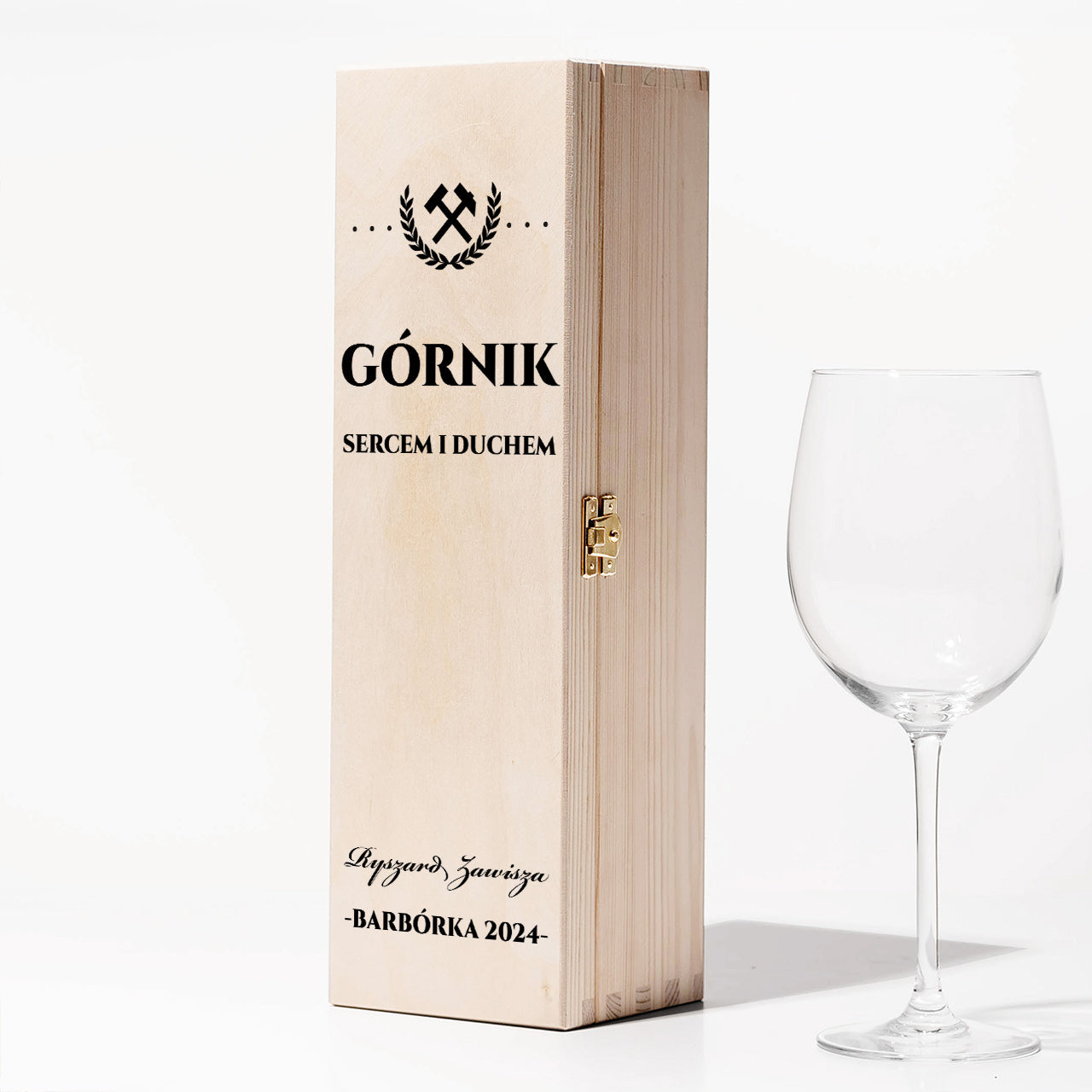 Personalizowana skrzynka na alkohol dla górnika na Barbórkę prezent dla górnika pudełko na alkohol z grawerem