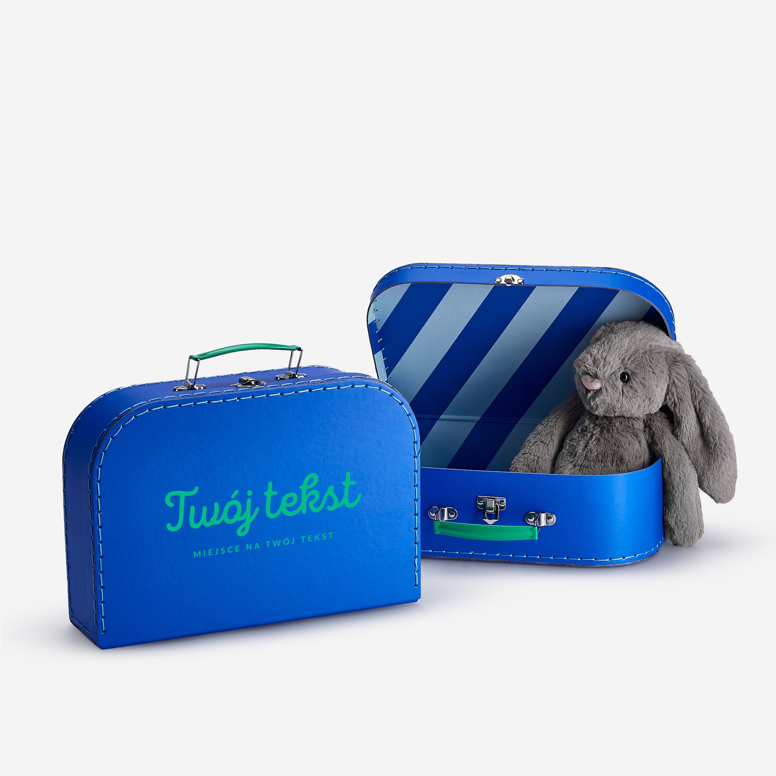 Niebieski personalizowany kuferek dziecięcy - twój tekst