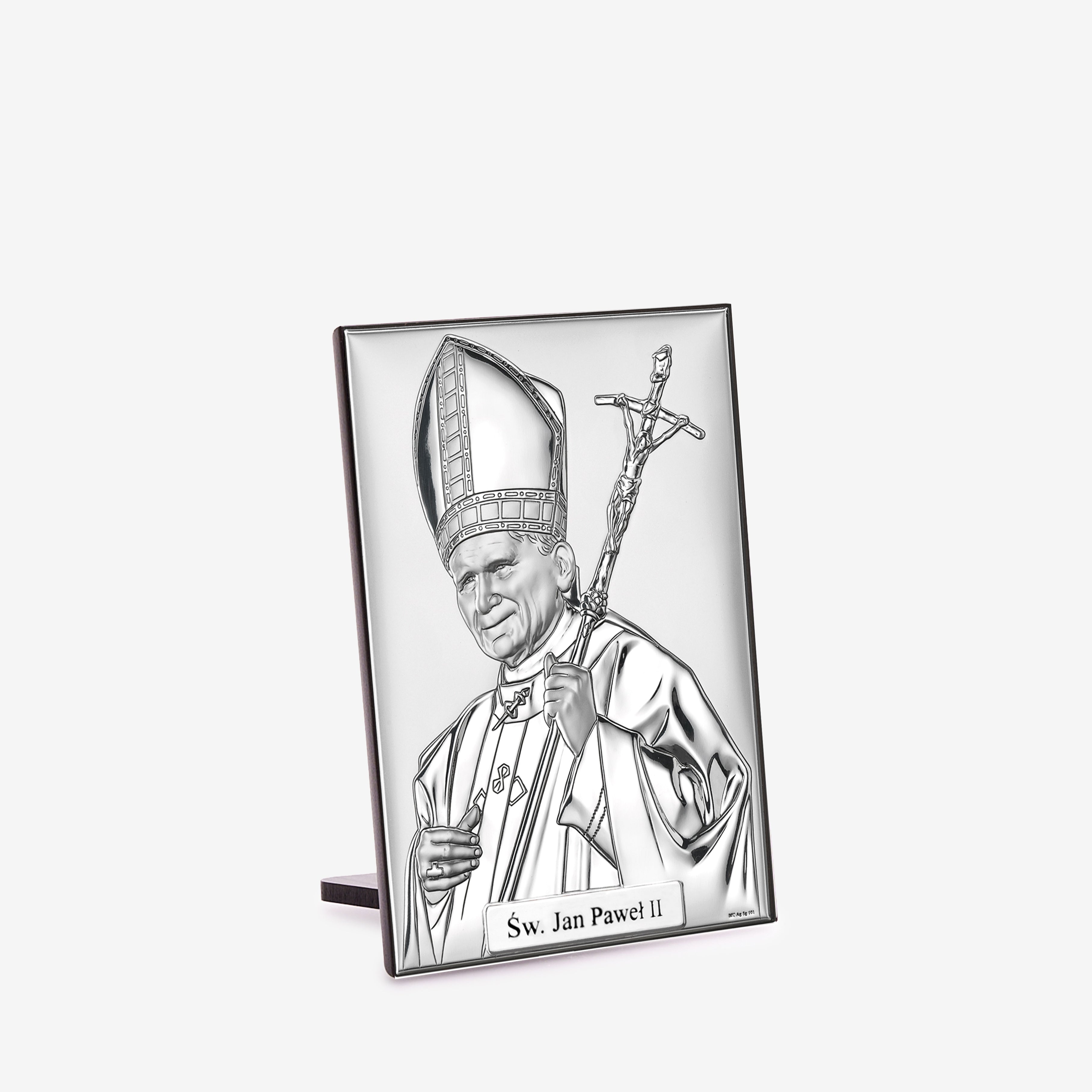 Srebrny obrazek - Papież Jan Paweł II - elegancka pamiątka prezent religijny z grawerem