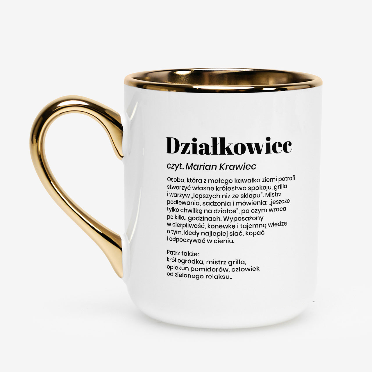 Kubek ze złotym rantem - prezent dla działkowca