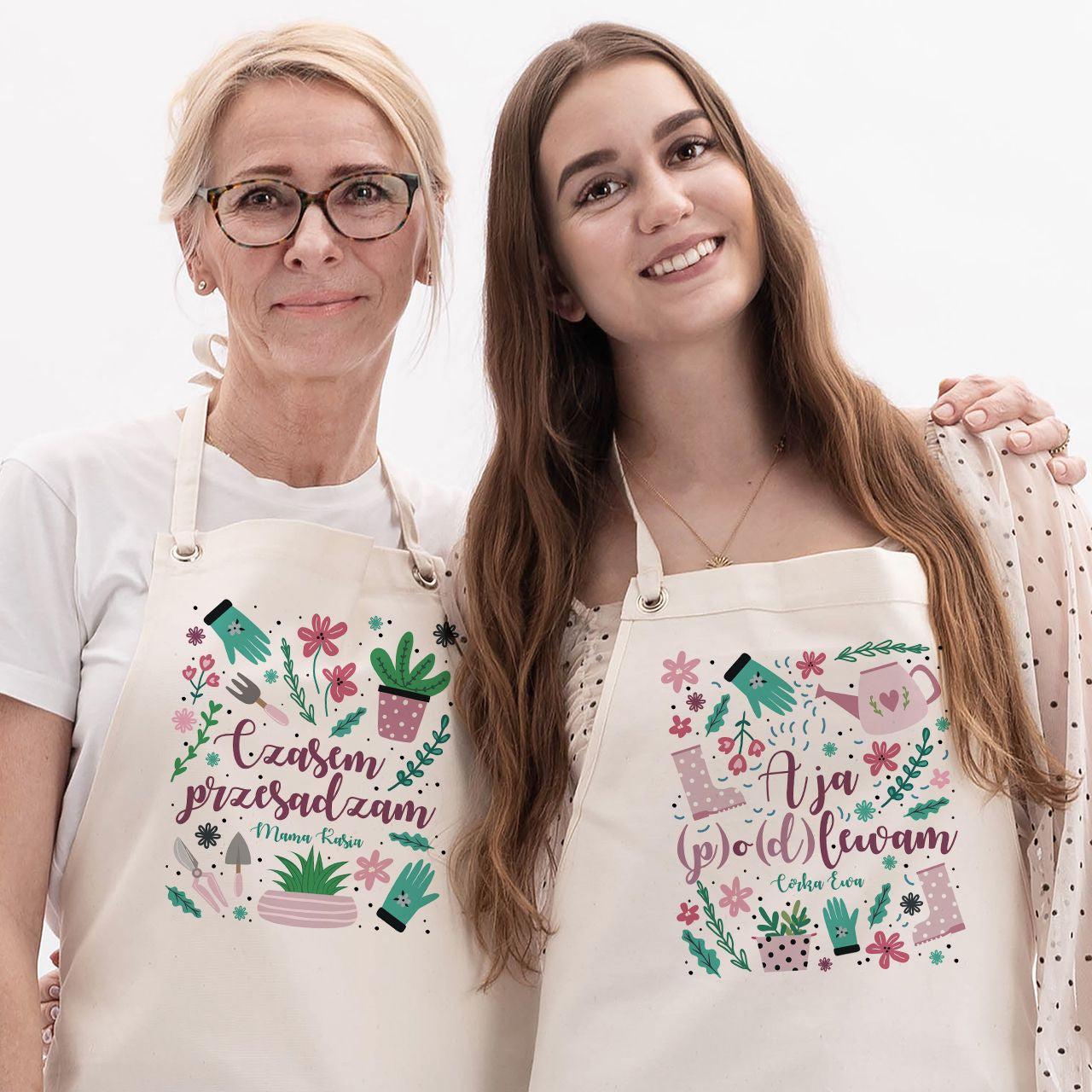 Ogrodowe fartuchy dla mamy i córki prezent dla mamy i córki fartuchy ogrodowe personalizowane fartuchy