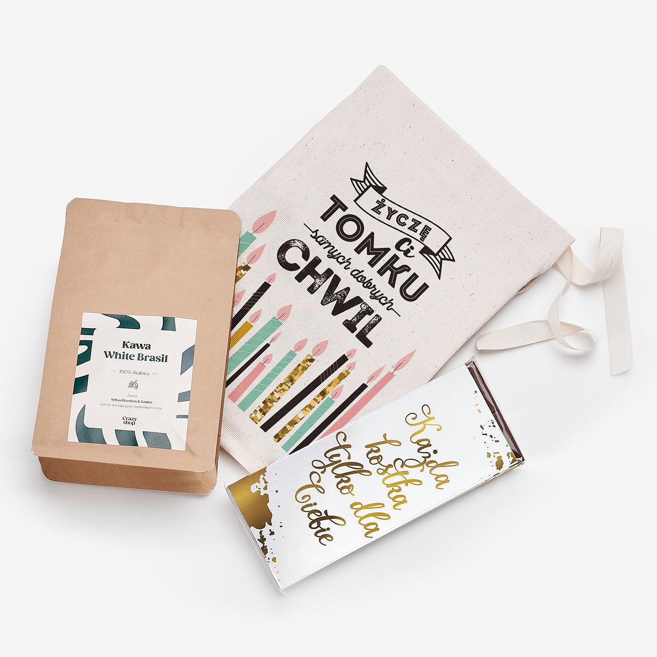 Czekolada i kawa w woreczku - Życzenia - prezent urodzinowy prezent na urodziny zestaw prezentowy na urodziny