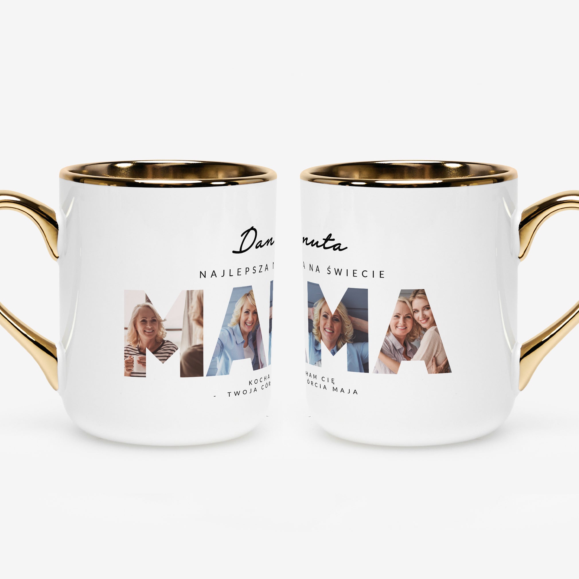 Kubek biało złoty ze zdjęciami - prezent dla mamy