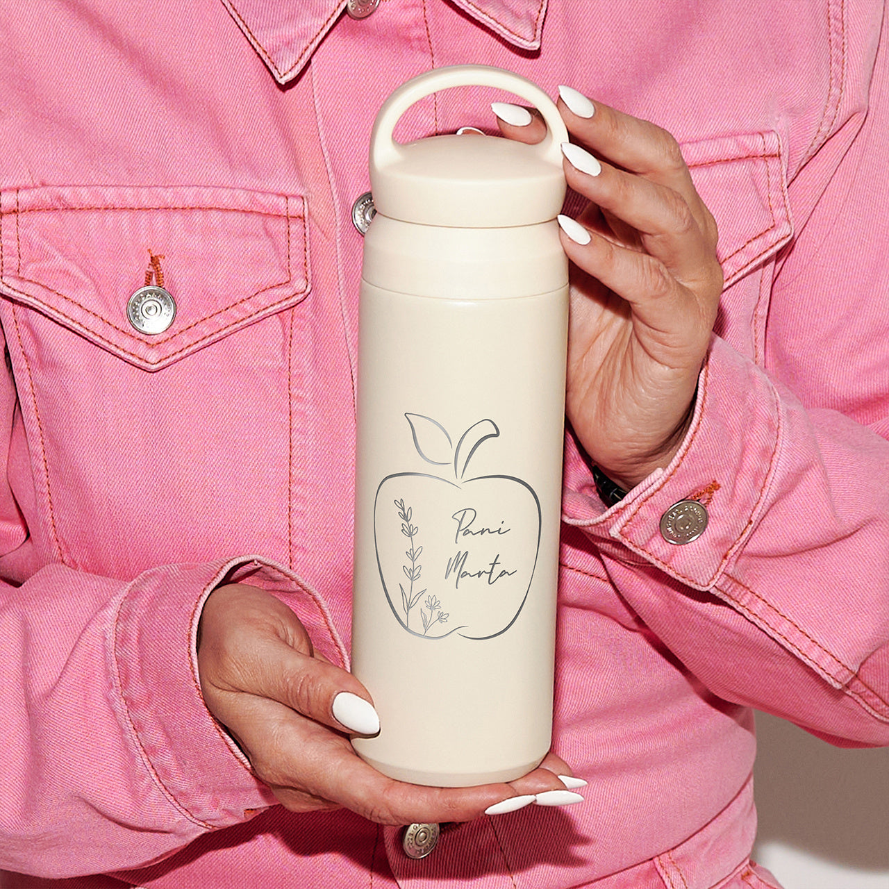 Grawerowany termos kremowy - prezent dla przedszkolanki od dzieci prezent na zakończenie prezent dla nauczycielki