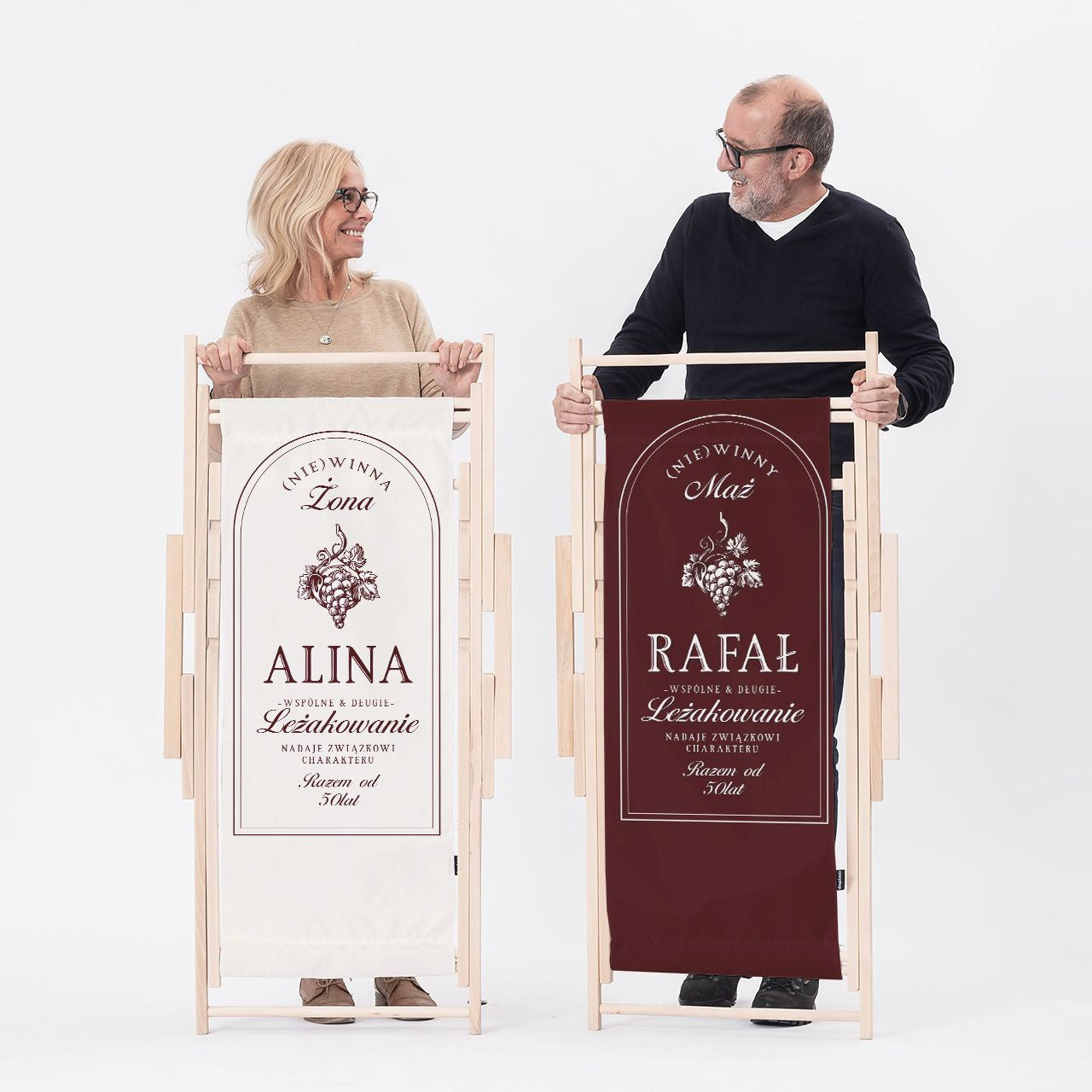 Personalizowany komplet leżaków - prezent dla pary na rocznicę ślubu
