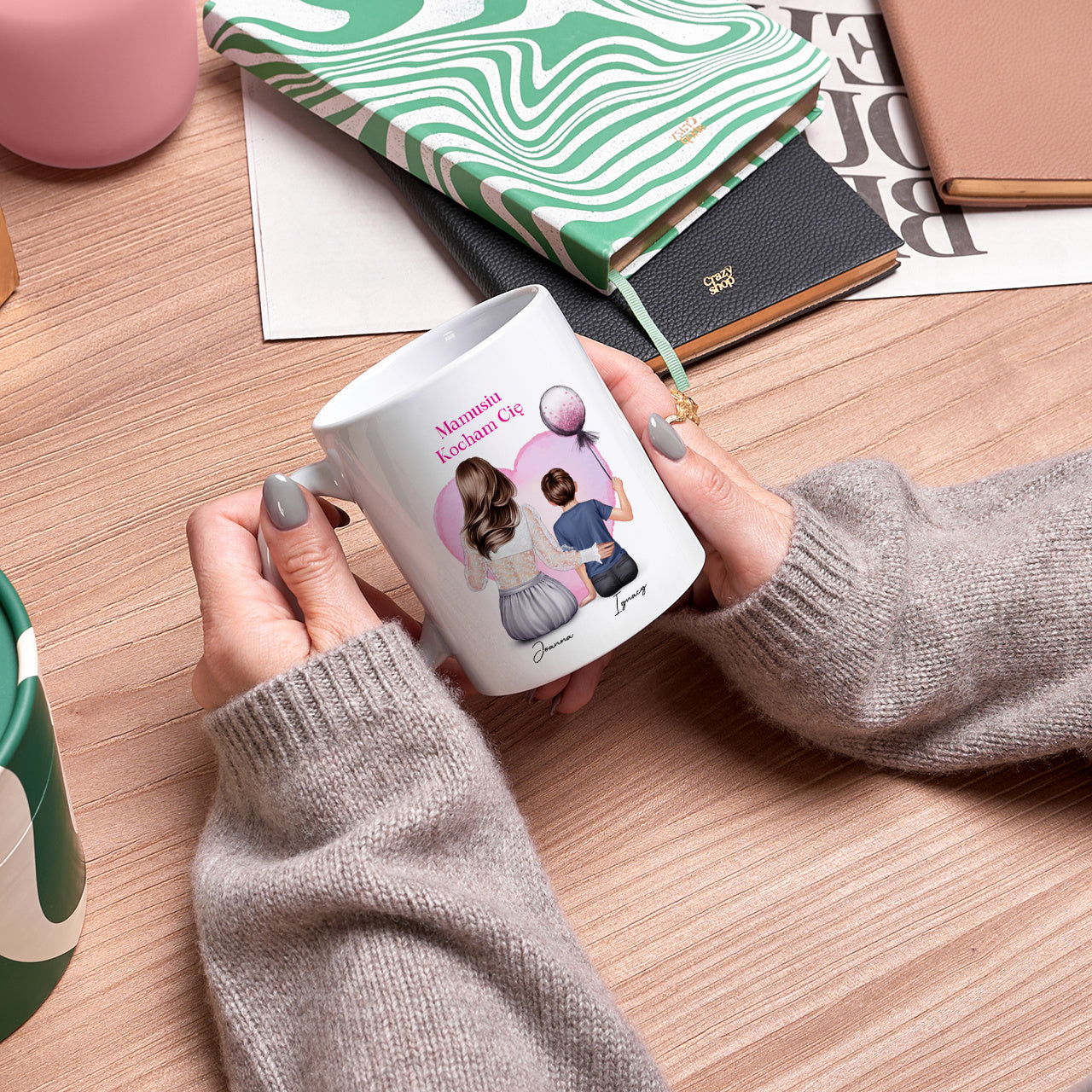 Kubek na Dzień Mamy - Portret Mamy i Syna prezent na Dzień Mamy kubek personalizowany dla mamy