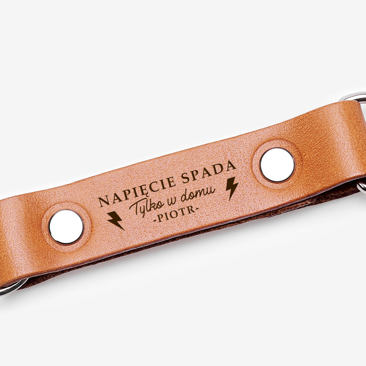 Skórzany breloczek - Napięcie spada - prezent dla elektryka personalizowany brelok do kluczy brelok z grawerem