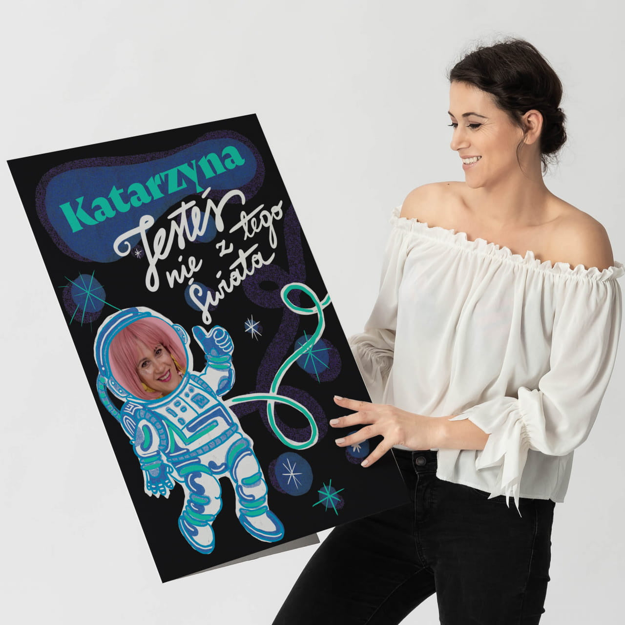 Personalizowana kartka dla dziewczyny - prezent dla miłośnika kosmosu prezent dla dziewczyny kartka personalizowana