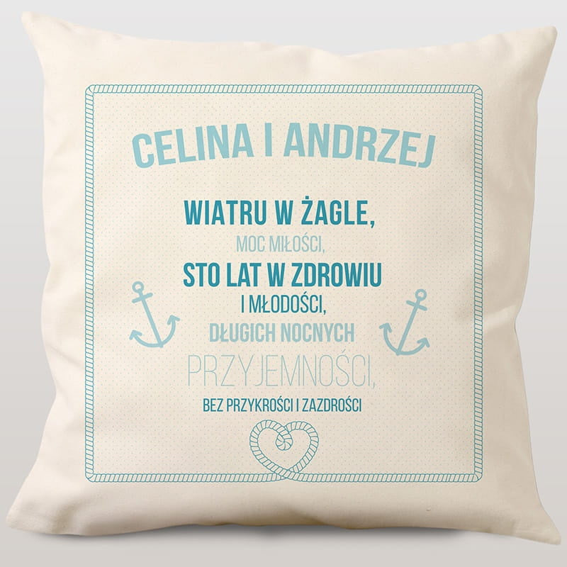 Poduszka w stylu marynarskim - prezent na ślub prezent ślubny prezent dla pary młodej personalizowana poduszka
