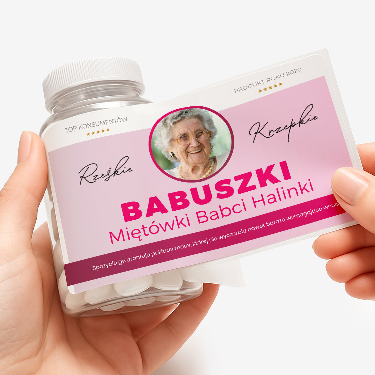 Zestaw prezentowy: miętówki + etykieta do naklejenia - śmieszny prezent dla babci