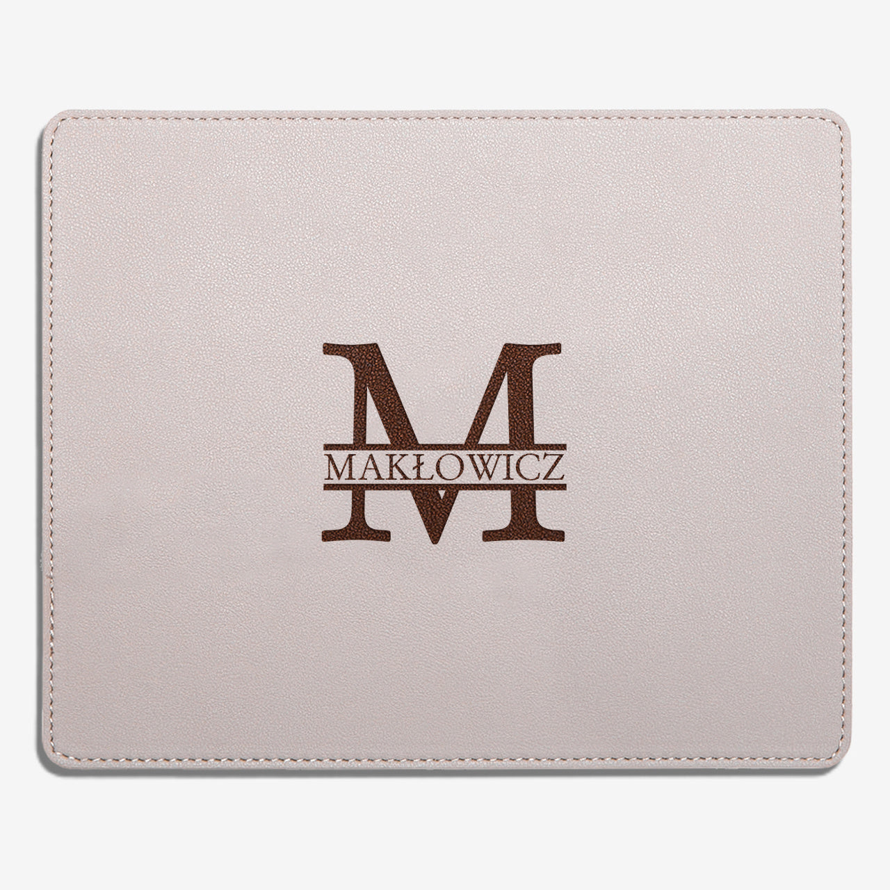 Beżowa podkładkę pod myszkę - Monogram - prezent dla szefowej