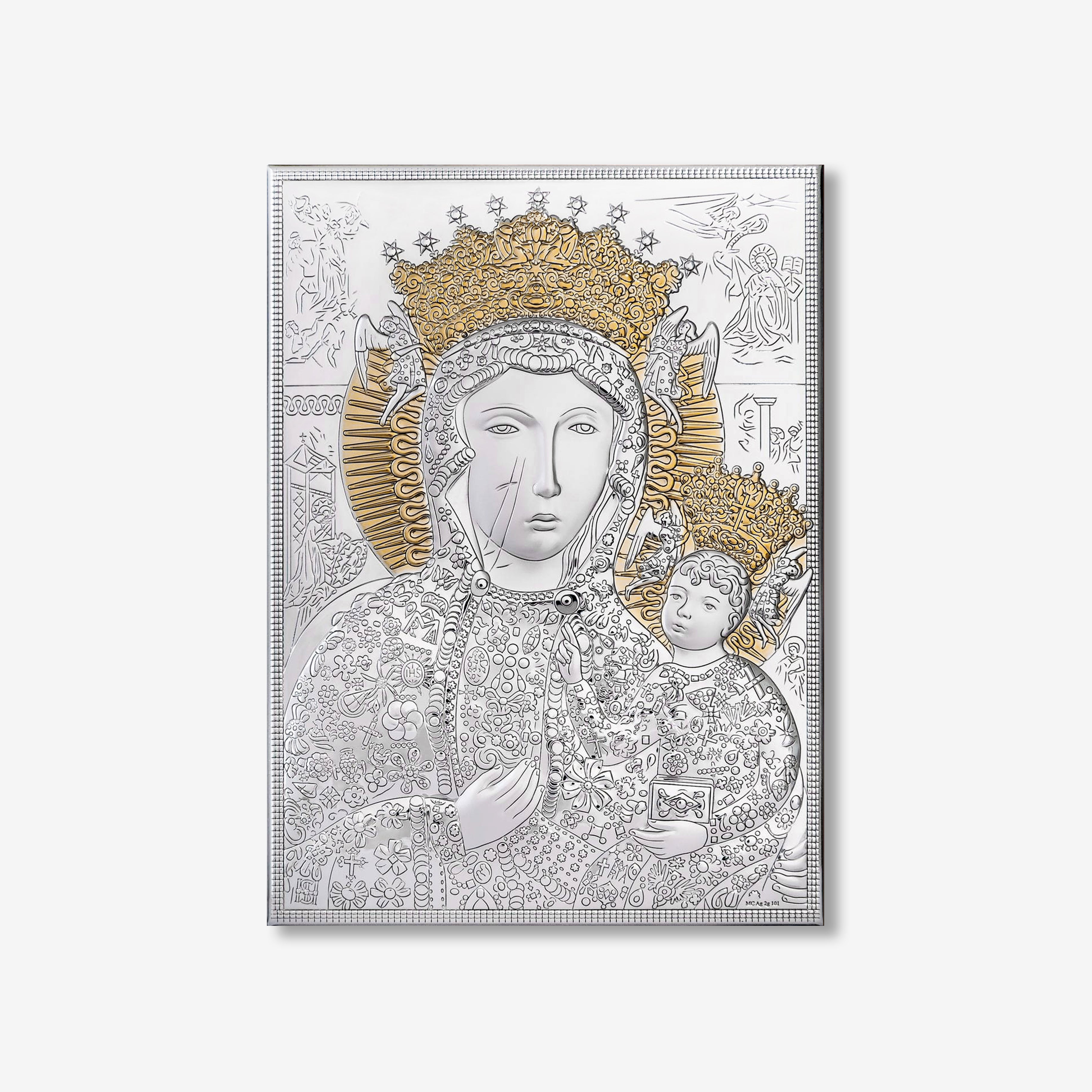 Srebrny obrazek - Ikona Matki Boskiej Częstochowskiej prezent religijny z grawerem