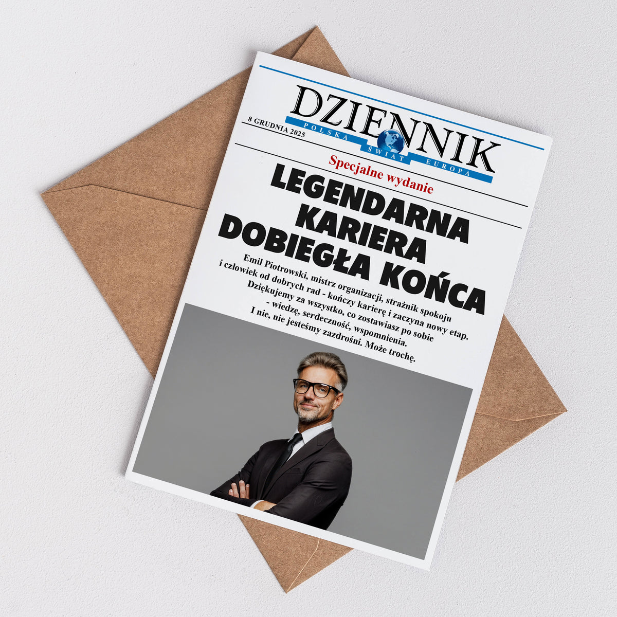 Kartka ze zdjęciem z okazji emerytury - dziennik prezent dla emeryta personalizowana kartka