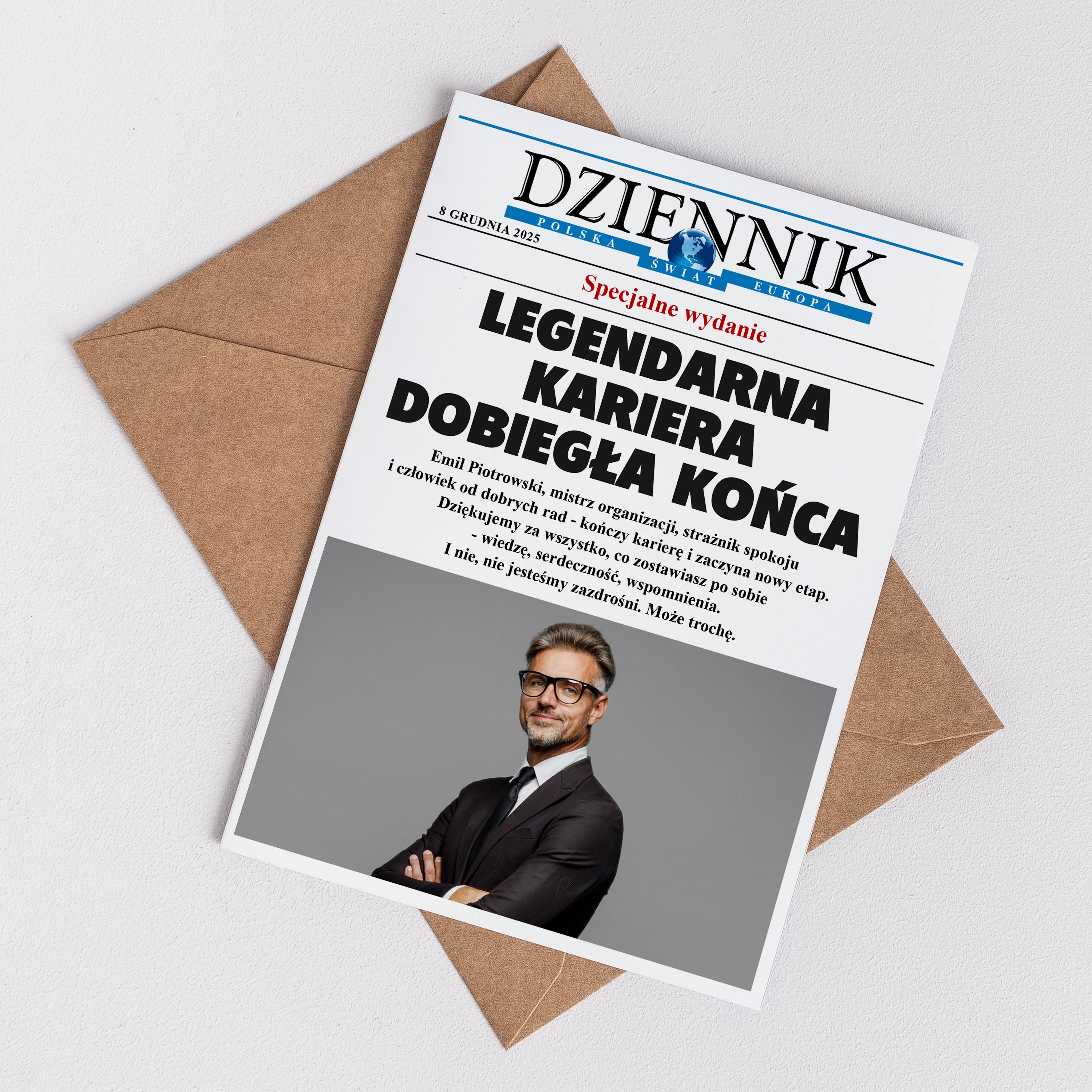 Kartka ze zdjęciem z okazji emerytury - dziennik prezent dla emeryta personalizowana kartka