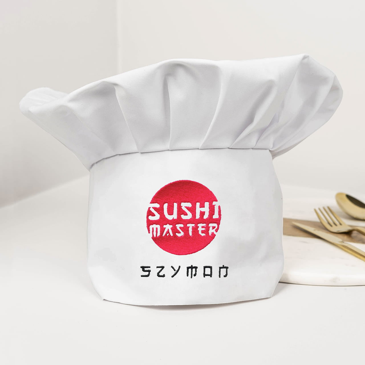 Czapka kucharska dla miłośnika sushi - sushi master personalizowana czapka kucharska prezent dla fana sushi 