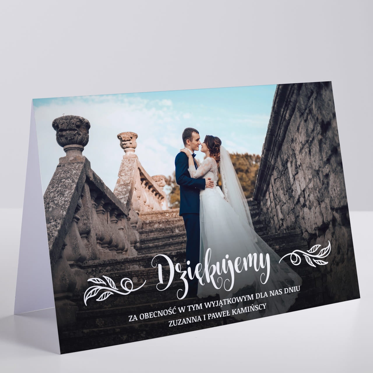 Kartka ze zdjęciem na podziękowanie ślubne kartka ślubna podziękowanie za przybycie podziękowanie na ślub