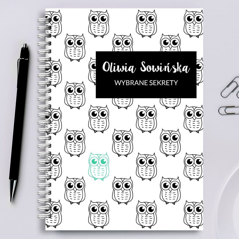 Personalizowany pamiętnik dla nastolatki w sowy  prezent dla nastolatki pamiętnik z imieniem