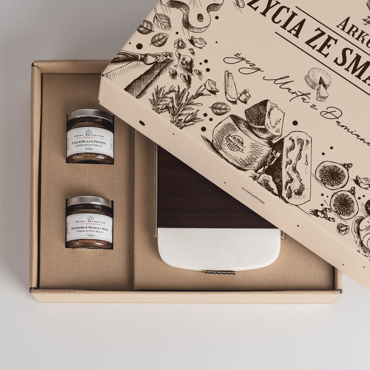 Deska i konfitury do serów - ekskluzywny prezent kulinarny prezent dla kucharza zestaw konfitur deska do sera