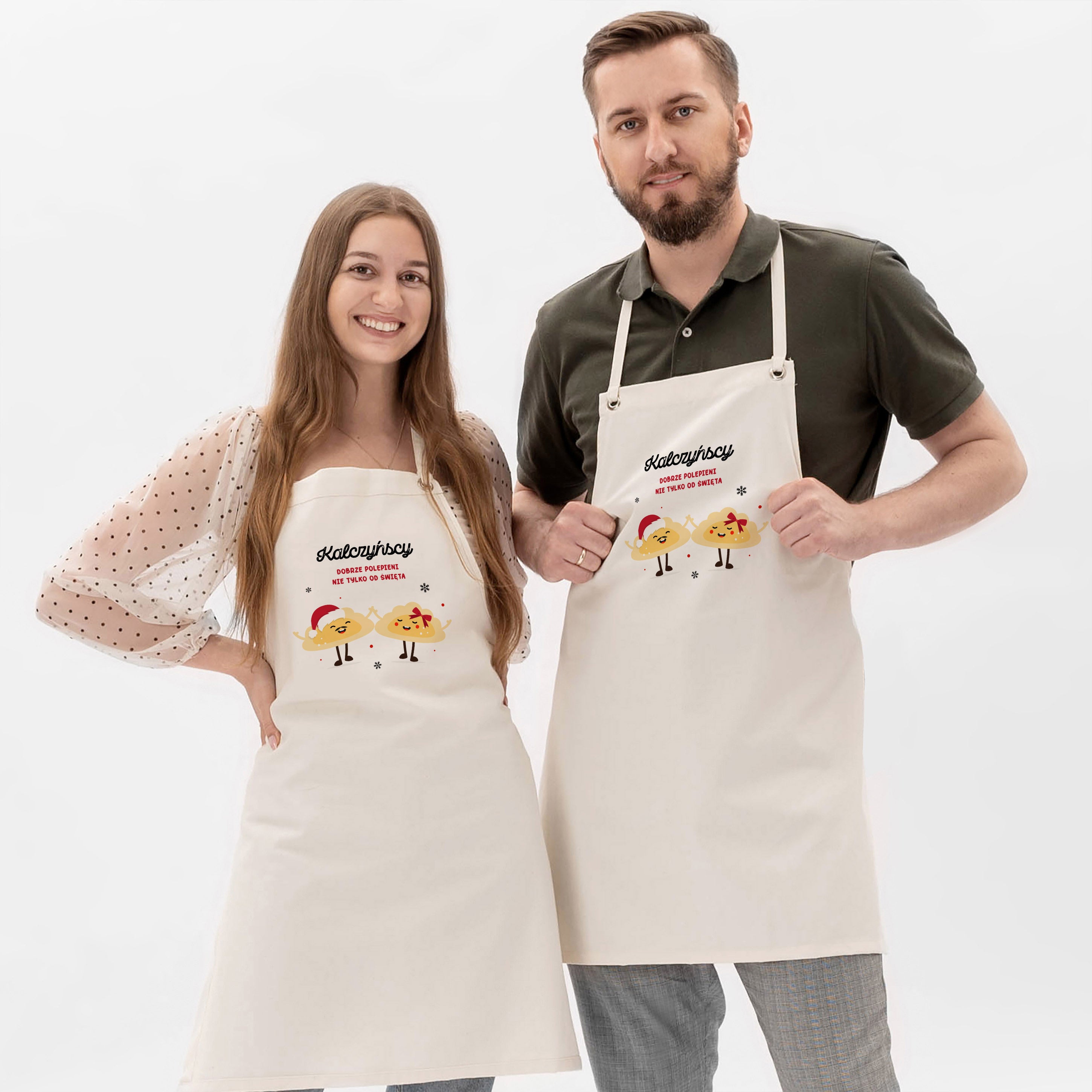 Świąteczne fartuchy personalizowane dla pary - pierożki