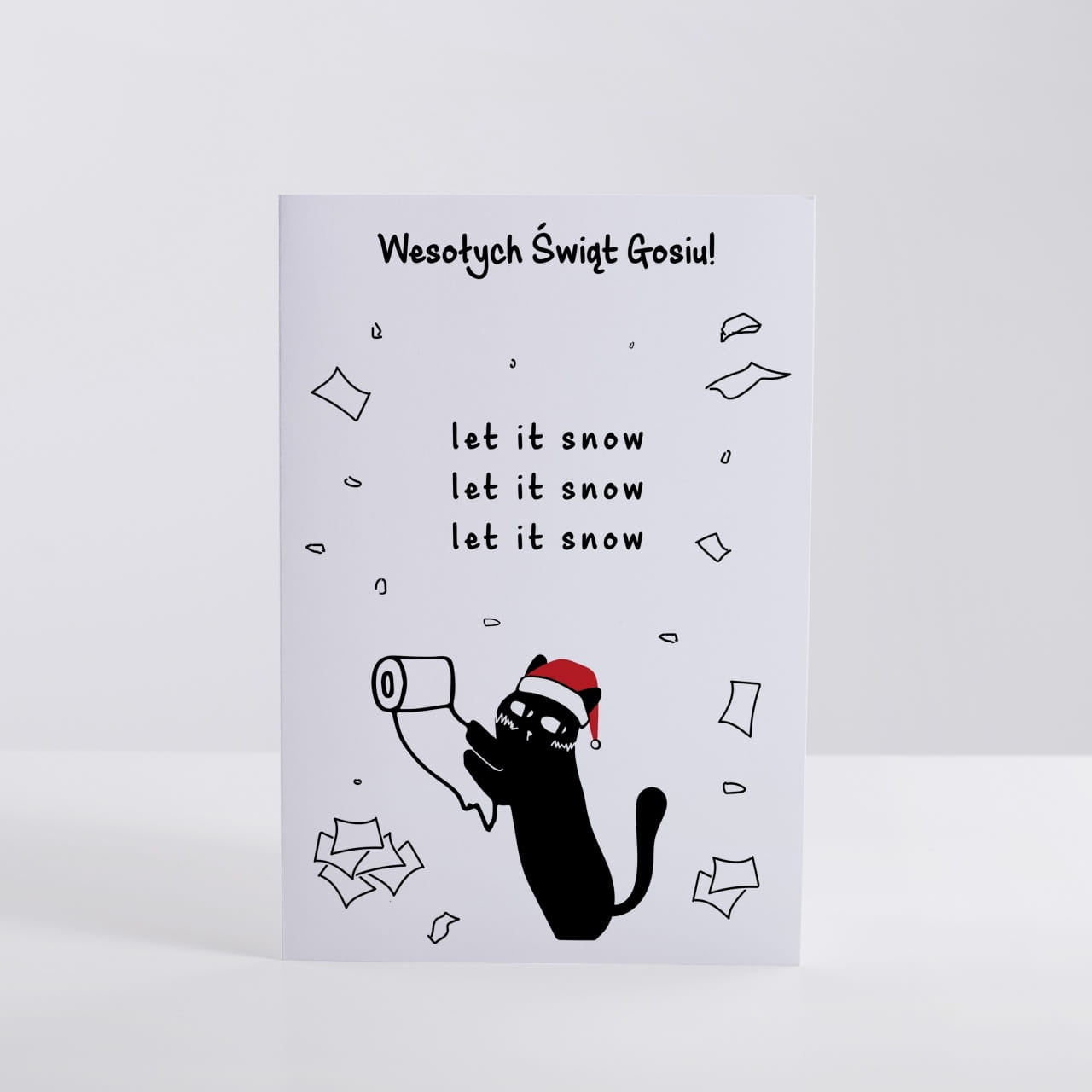 Śmieszna kartka świąteczna z kotem - Let it snow