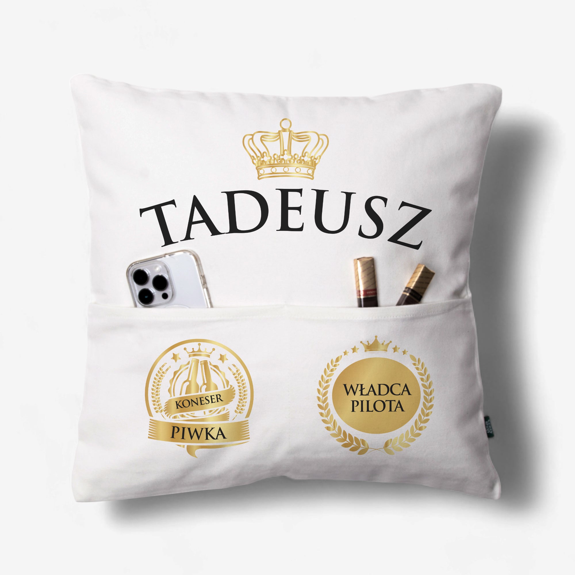 Personalizowana poduszka z kieszeniami - śmieszny prezent dla faceta poduszka personalizowana poduszka z nadrukiem prezent dla chłopaka