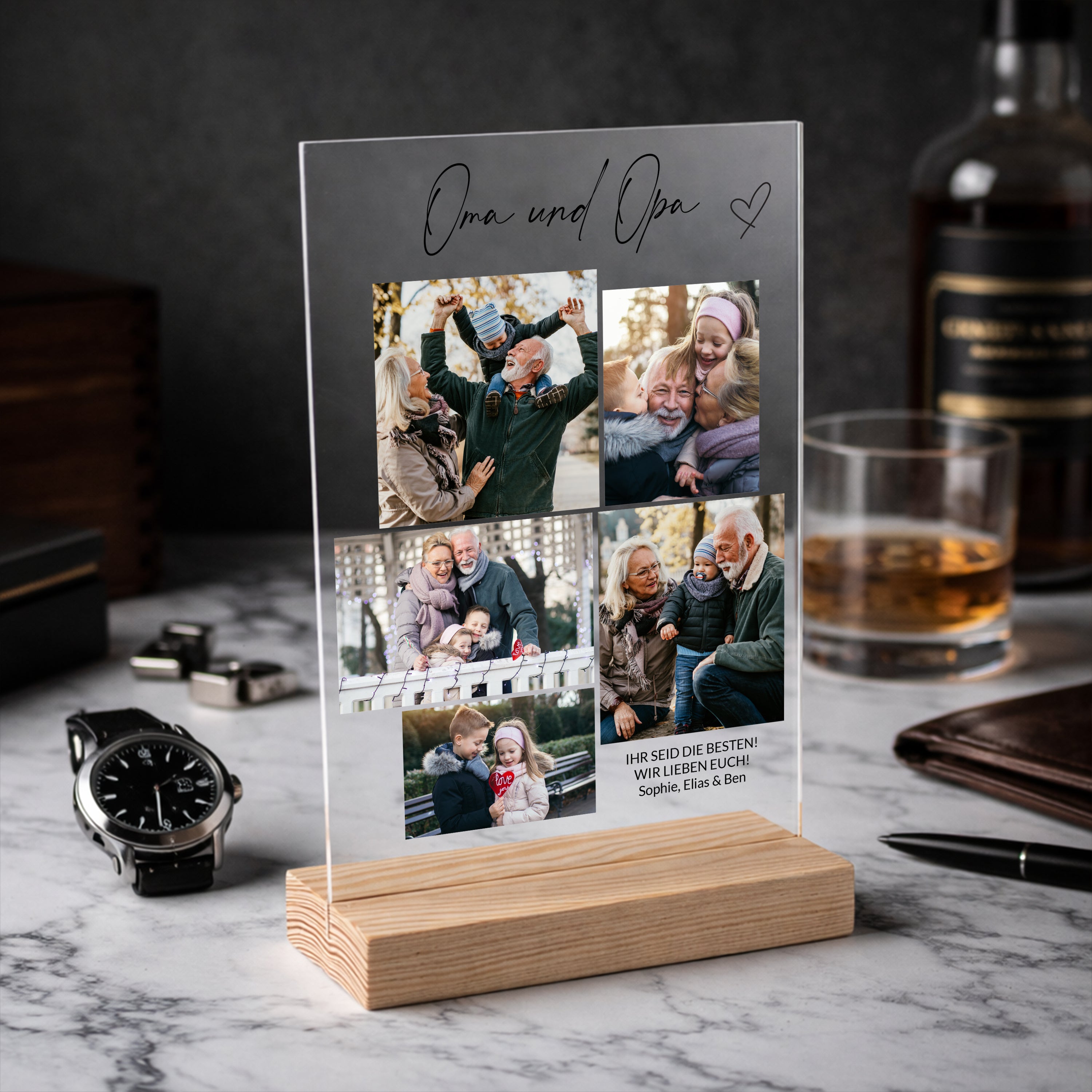 Personalisierte Statue ZUM OMA UND OPATAG mit Fotos