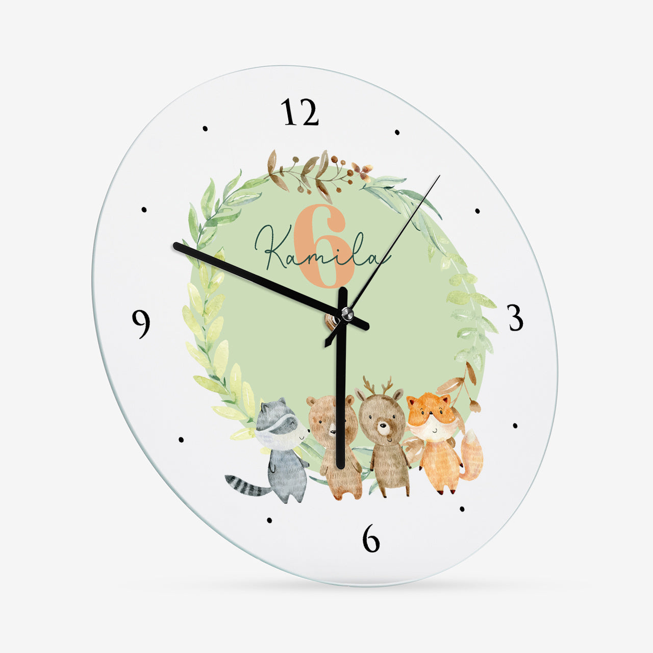 Personalizowany zegar dla dziecka - leśne zwierzątka