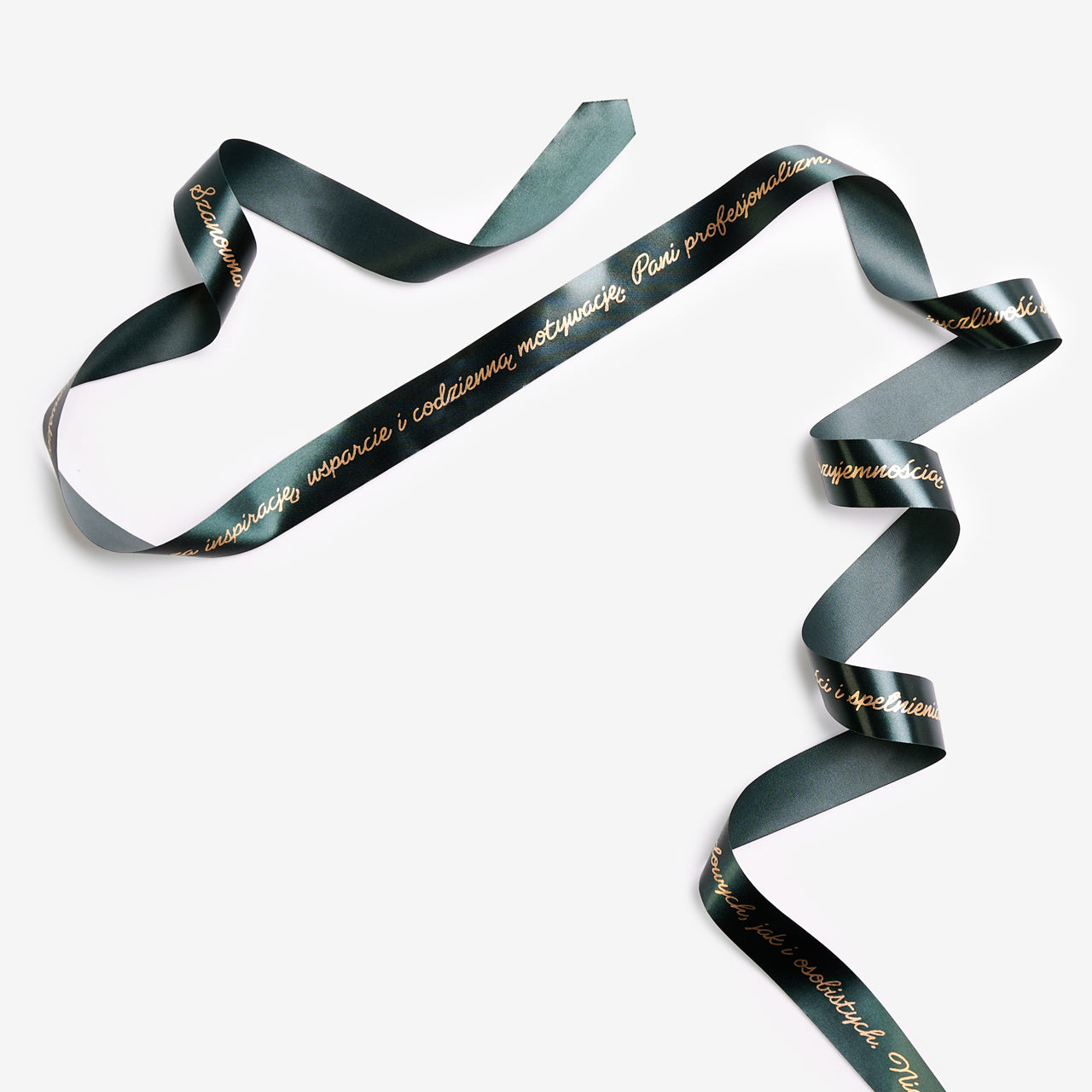 Wstążka personalizowana ze złotym napisem - butelkowa zieleń wstążka z nadrukiem wstążka do pakowania prezentów