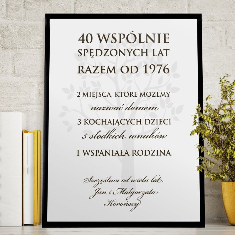 Plakat na 40 rocznicę ślubu - Wspólne Lata plakat na prezent prezent dla pary prezent na ślub