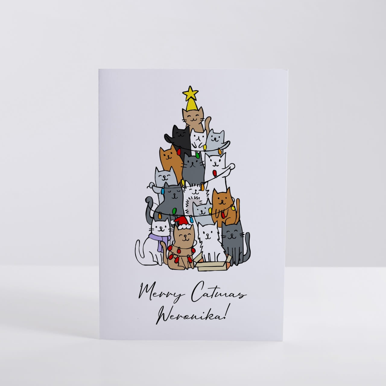 Kartka świąteczna z kotami - Merry Catmas - personalizowana świąteczny prezent dla miłośniczki kotów