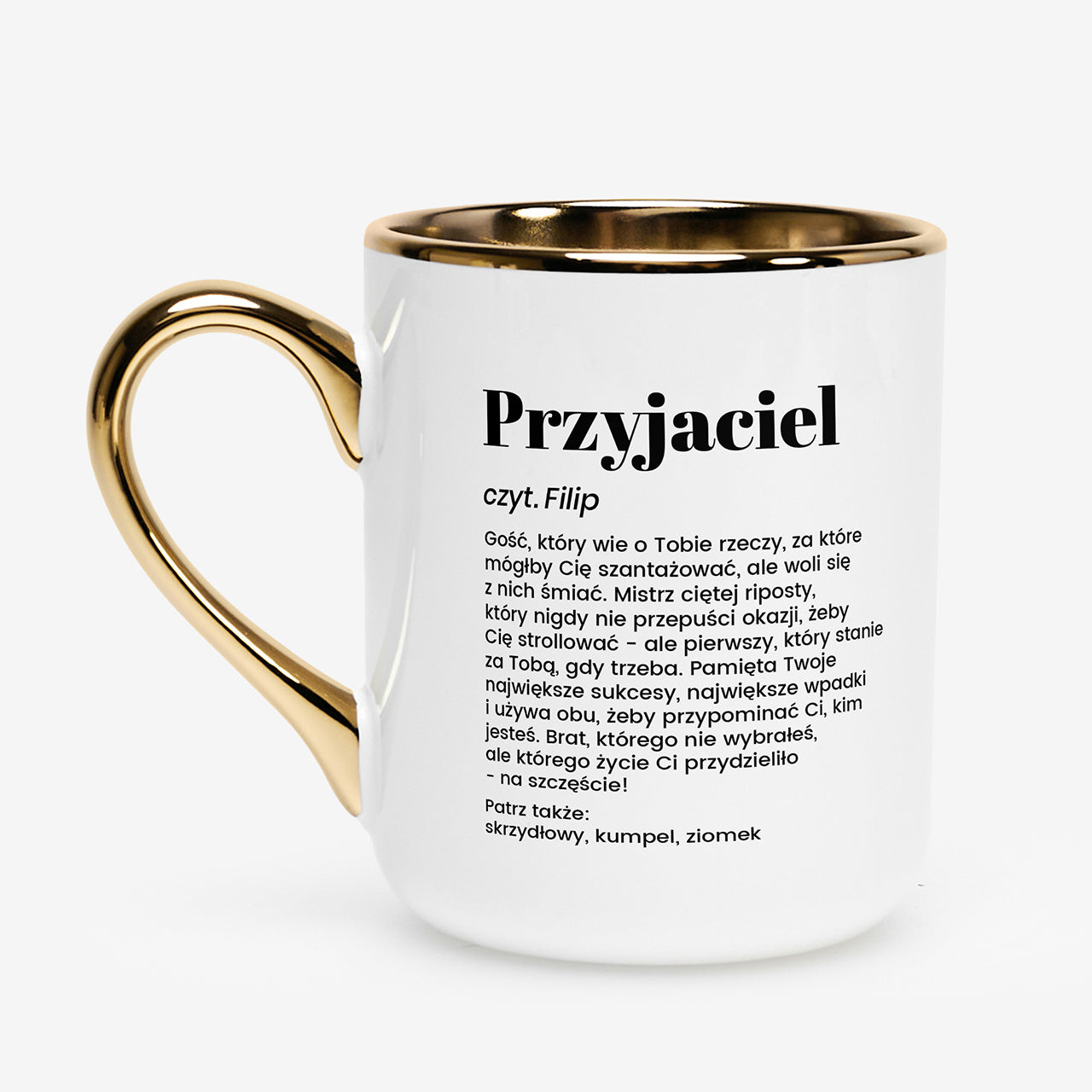 Biało zloty kubek dla przyjaciela