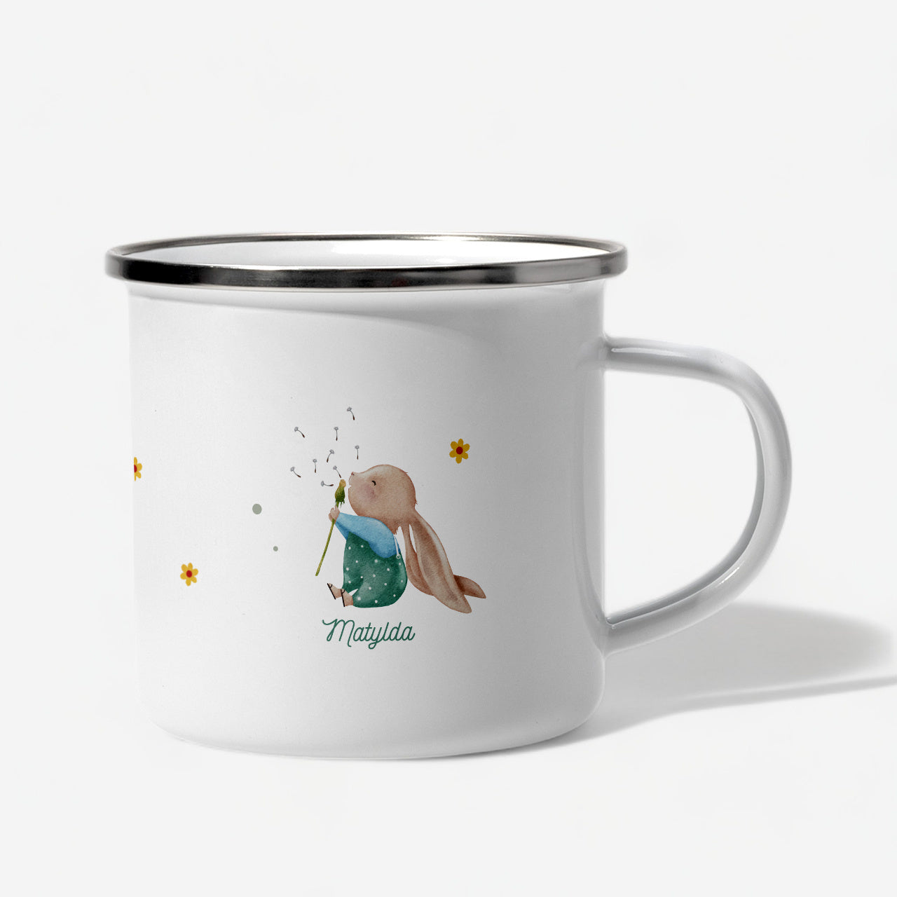 Emaliowany kubek z króliczkiem dla dziecka