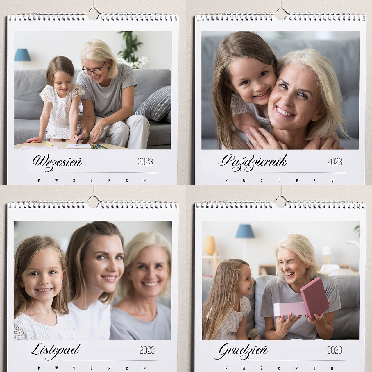 Wiszący kalendarz ze zdjęciami dla babci