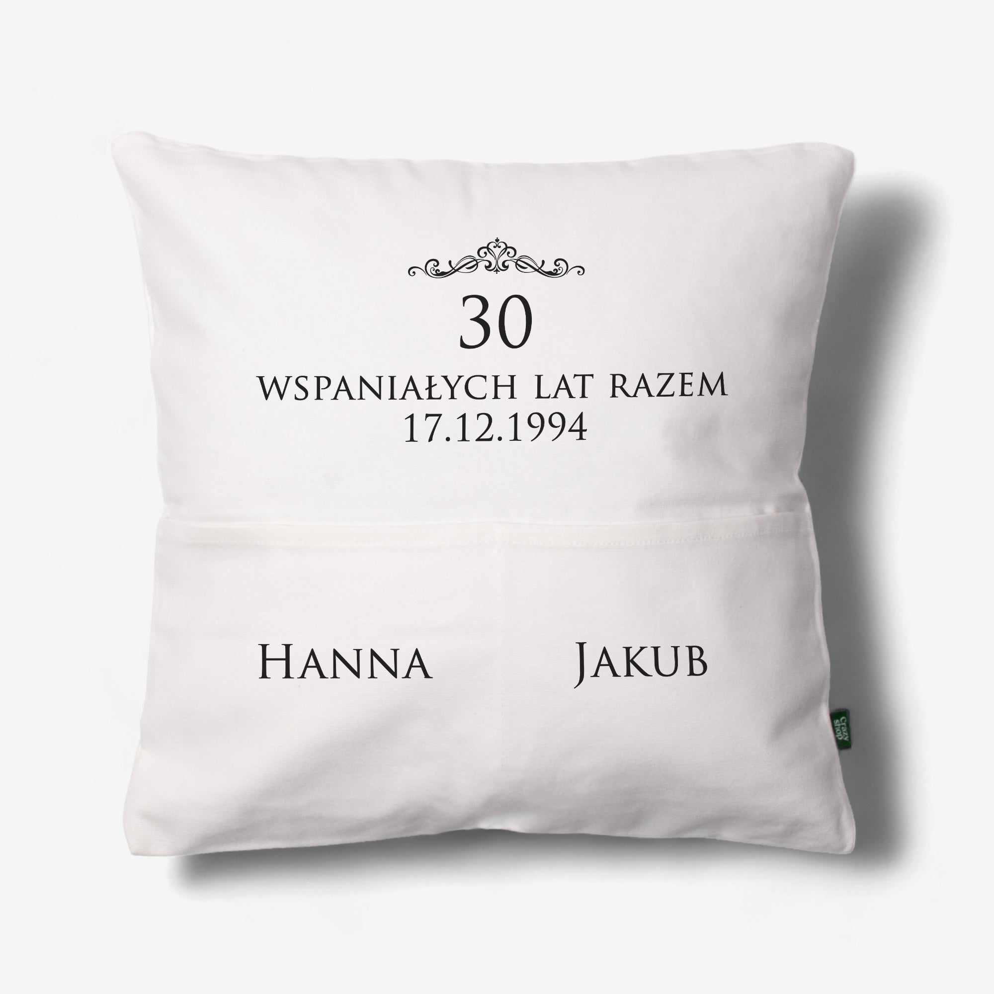 Poduszka z kieszeniami na prezent z okazji rocznicy ślubu