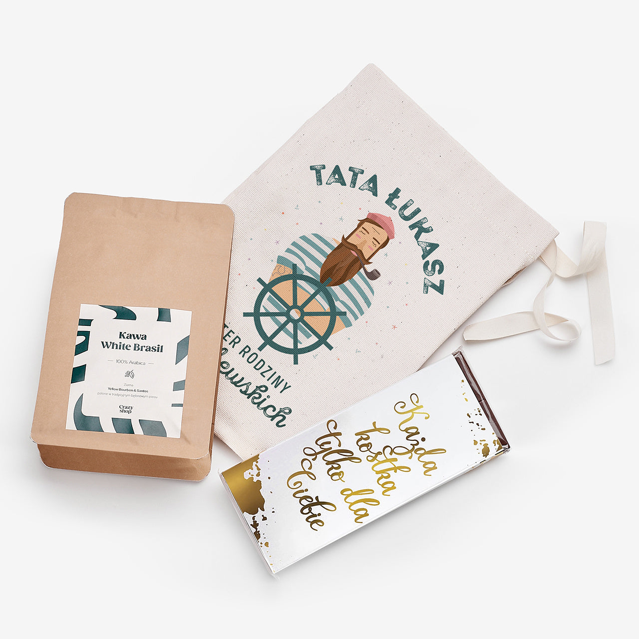 Czekolada i kawa w woreczku - zestaw upominkowy dla taty prezent dla taty zestaw prezentowy dla taty