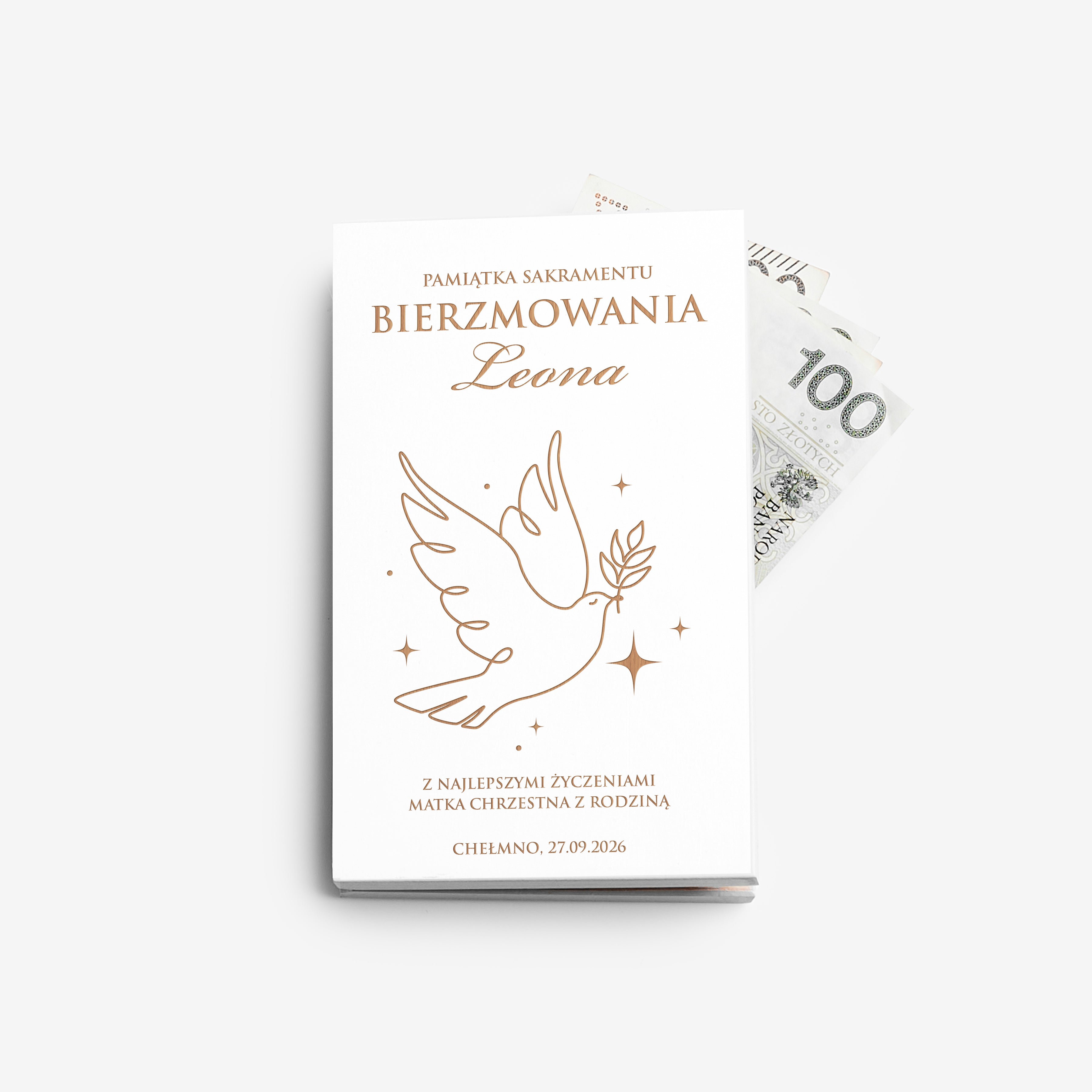 Grawerowane pudełko na pieniądze na pamiątkę bierzmowania