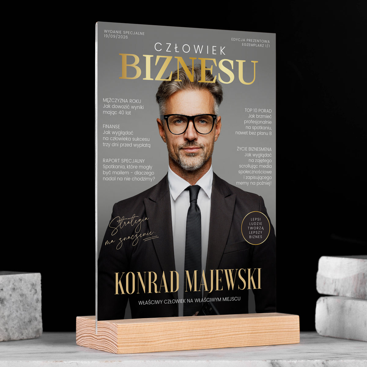 Statuetka ze zdjęciem na prezent dla biznesmena