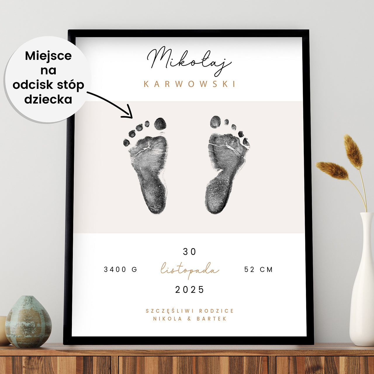 Personalizowany plakat metryczka - Odcisk Stóp