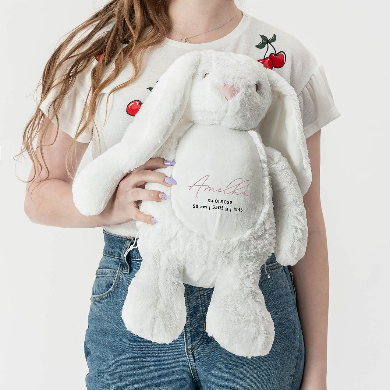 Pluszak z metryczką - króliczek dla dziewczynki personalizowany pluszak prezent dla noworodka dziewczynki