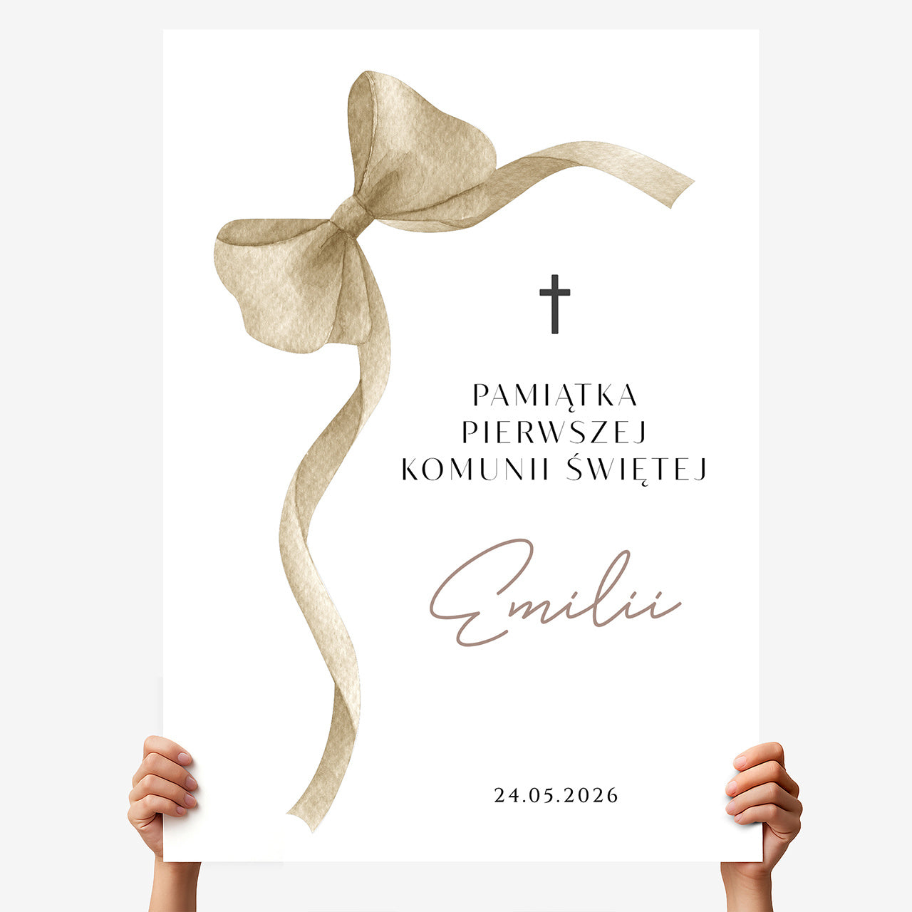 Duża personalizowana kartka na komunię - Kokardka personalizowana kartka komunijna pamiątka komunijna 