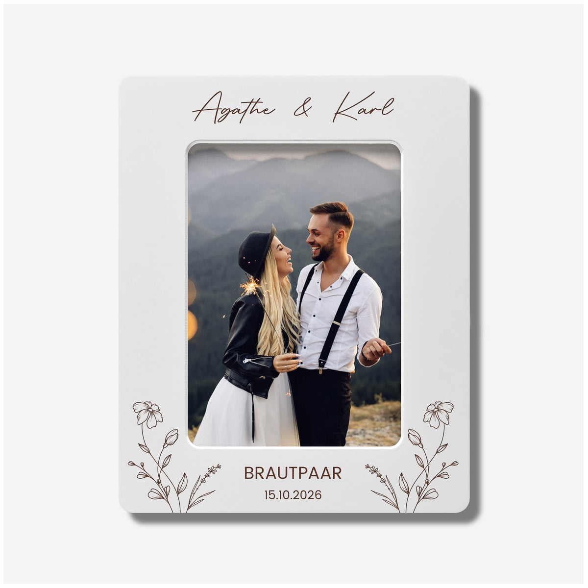 Gravierter weißer Bilderrahmen zur Hochzeit - BRAUTPAAR