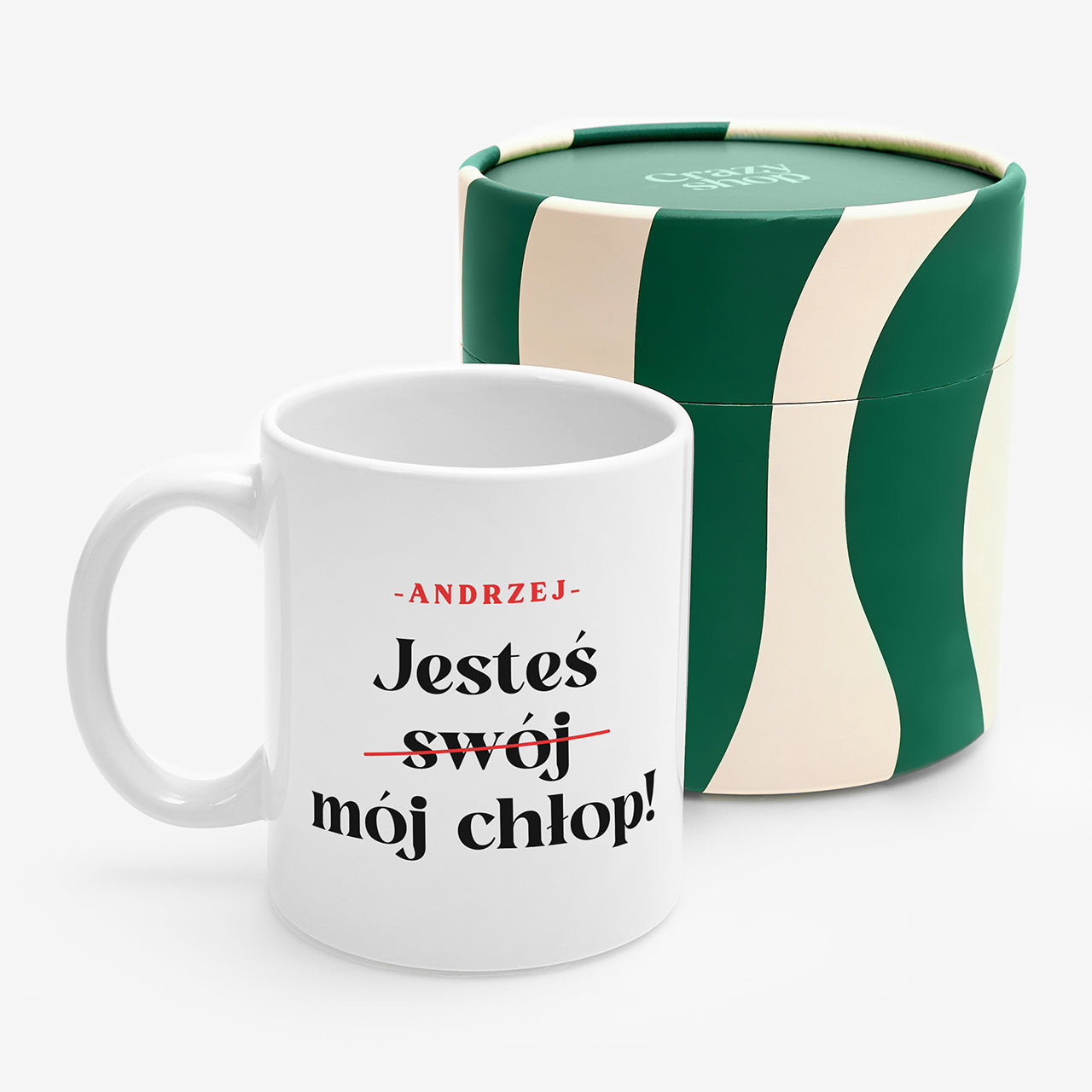 Kubek w opakowaniu prezentowym - Jesteś Mój Chłop - śmieszny prezent dla chłopaka personalizowany kubek