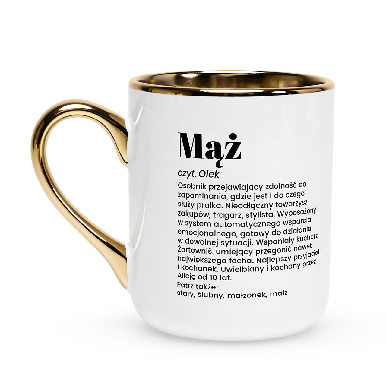 Kubek elegancki biało-złoty- prezent dla męża