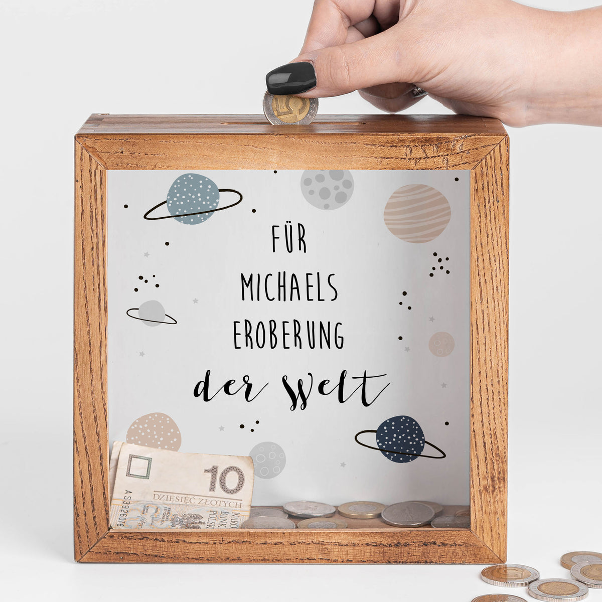Spardose FÜR DIE EROBERUNG DER WELT - Geschenk für einen Jungen