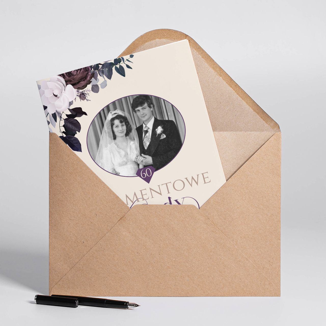Kartka a4 na 60 rocznicę ślubu ze zdjęciem - diamentowe gody