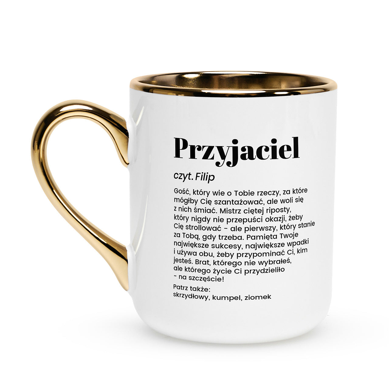 Biało zloty kubek dla przyjaciela