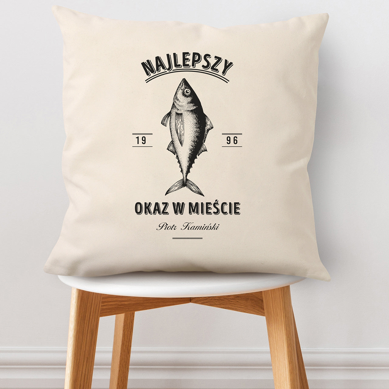 Bawełniana poduszka - Najlepszy Okaz - prezent urodzinowy dla wędkarza personalizowana poduszka dla wędkarza