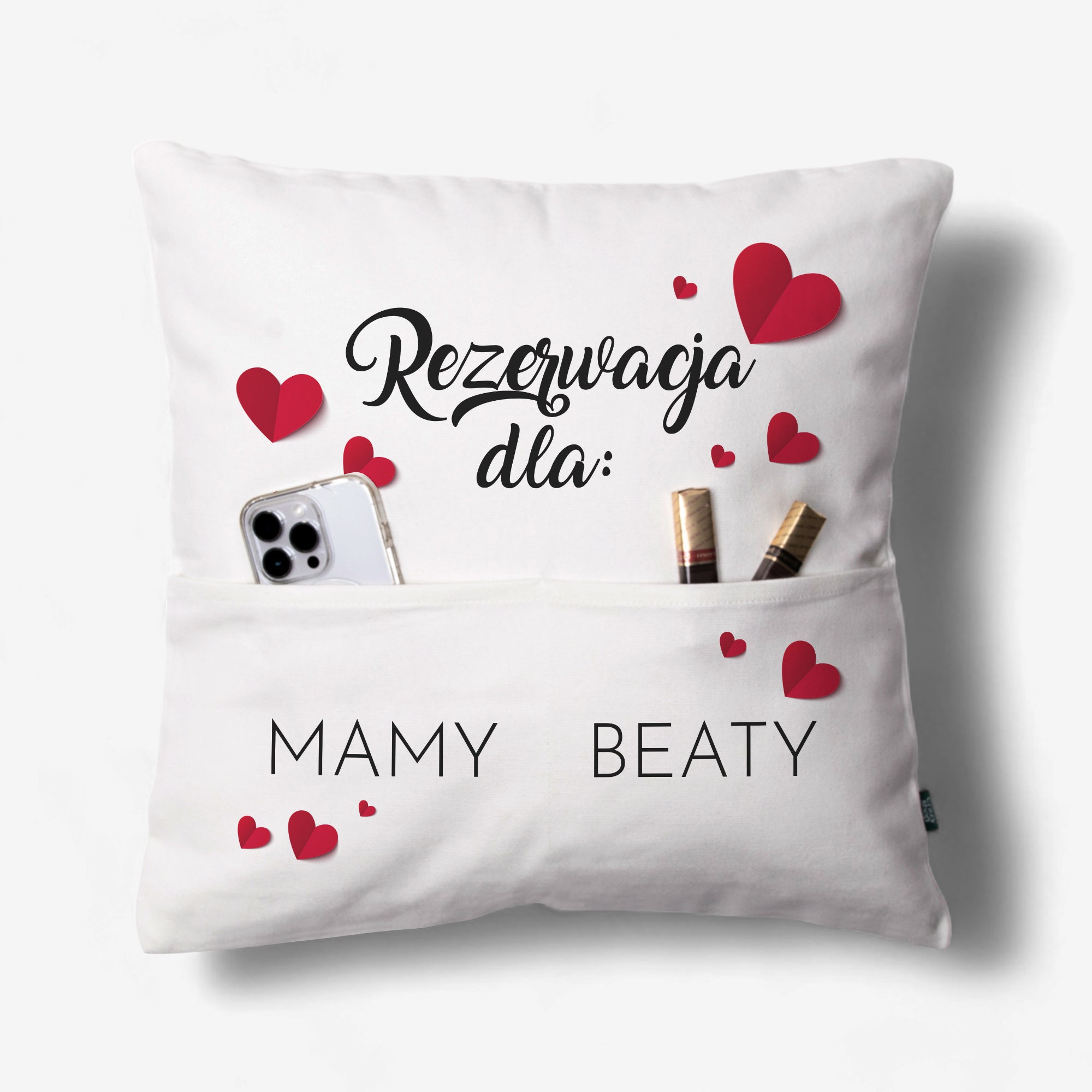 Personalizowana poduszka na Dzień Mamy - poduszka z kieszeniami prezent dla mamy poduszka z nadrukiem