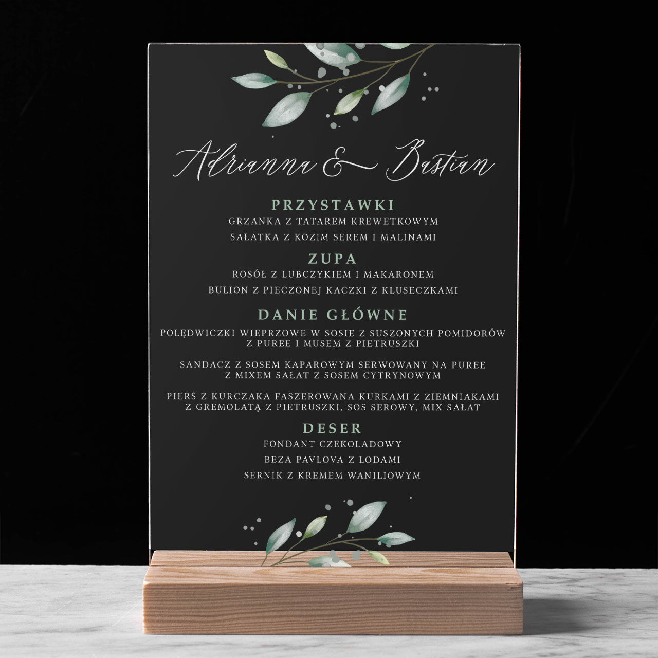 Menu weselne na stół - z personalizacją