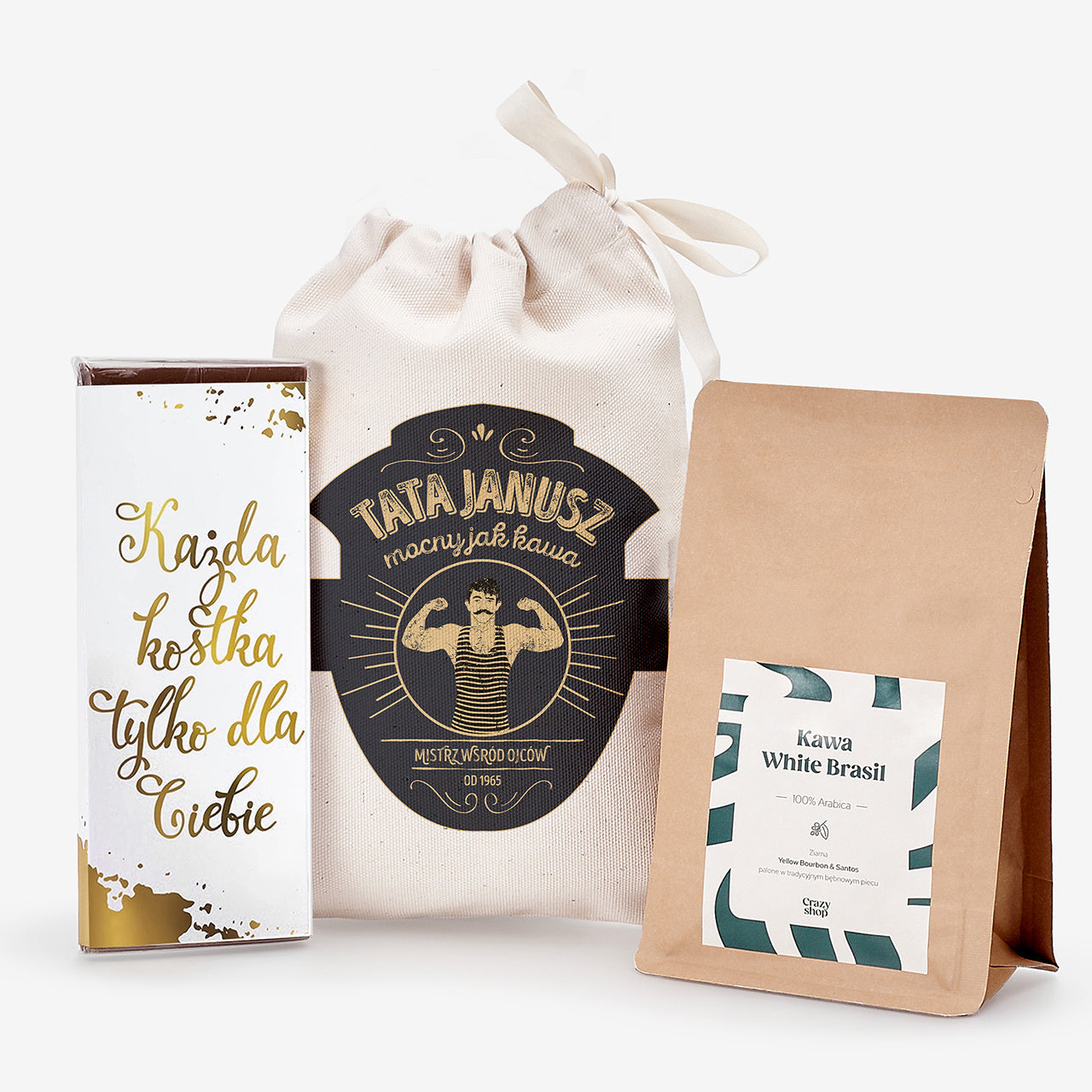 Czekolada i kawa w dedykowanym woreczku - prezent na urodziny dla taty prezent dla taty na urodziny